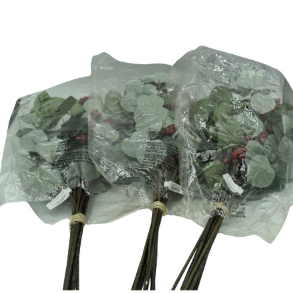Pottery Barn Faux Eucalyptus and berries bundles Set of 3